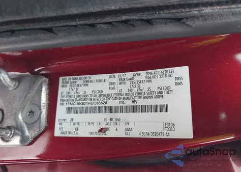 2017 Ford Escape Se z USA, uszkodzony, nr VIN 1FMCU0GD1HUC86628